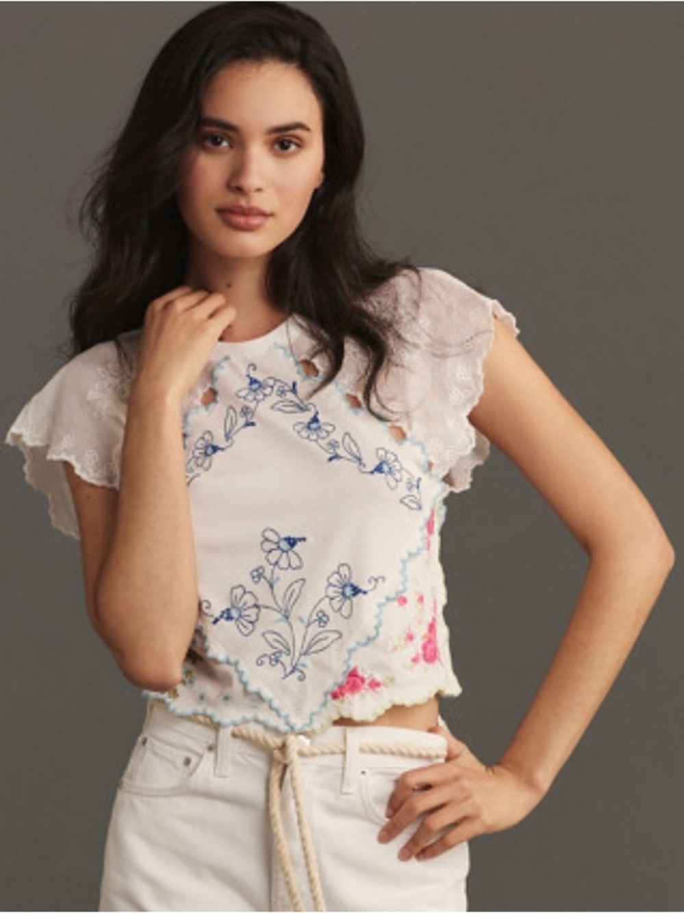 NWOT Anthropologie Short-Sleeve Pieced Hanky Crop Top - XXS